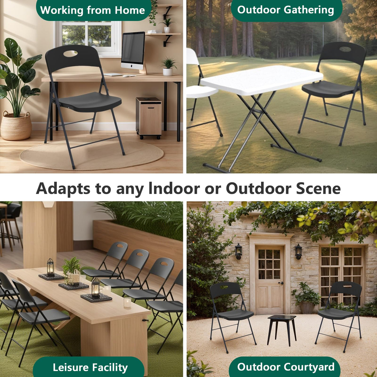 Black 10 Pack Plastic Folding Chair with Steel Frame F646017