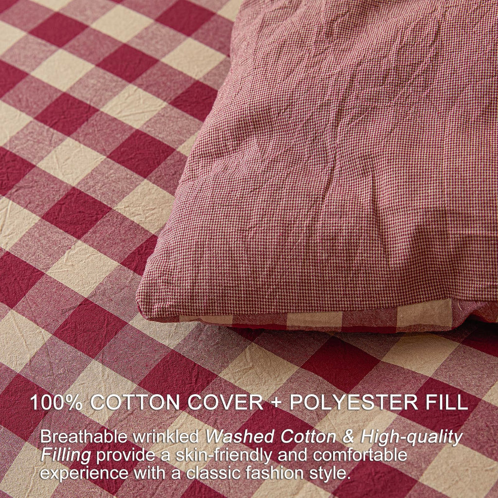 Cotton Plaid King Comforter Set 3 Pieces with 2 Pillow Shams Q78546