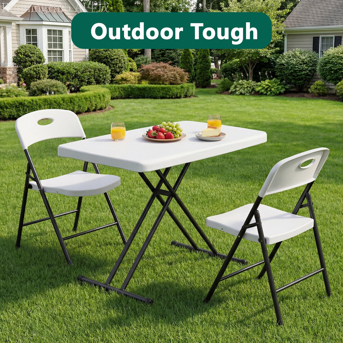 Folding Table 30 Inch Adjustable Height White Granite B64868