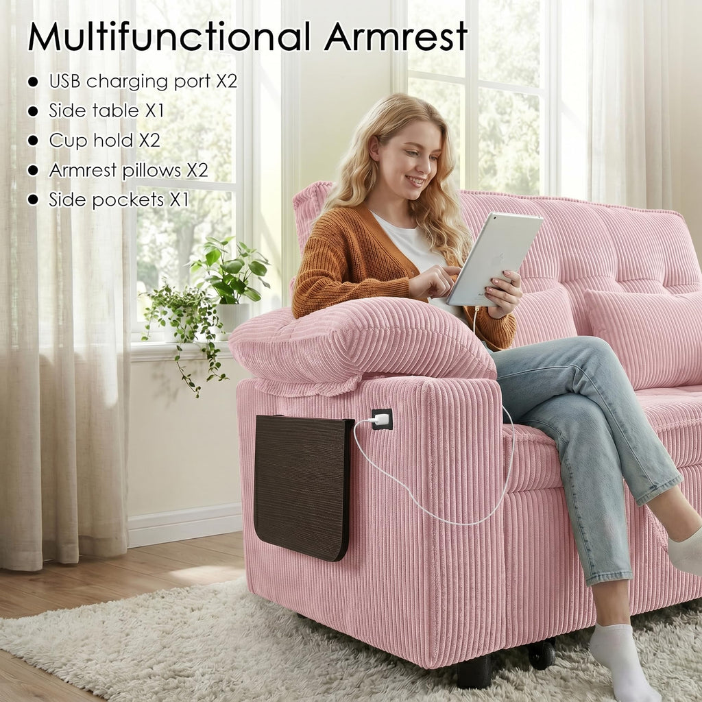 Pink Corduroy Full Size Sleeper Sofa Bed I912203
