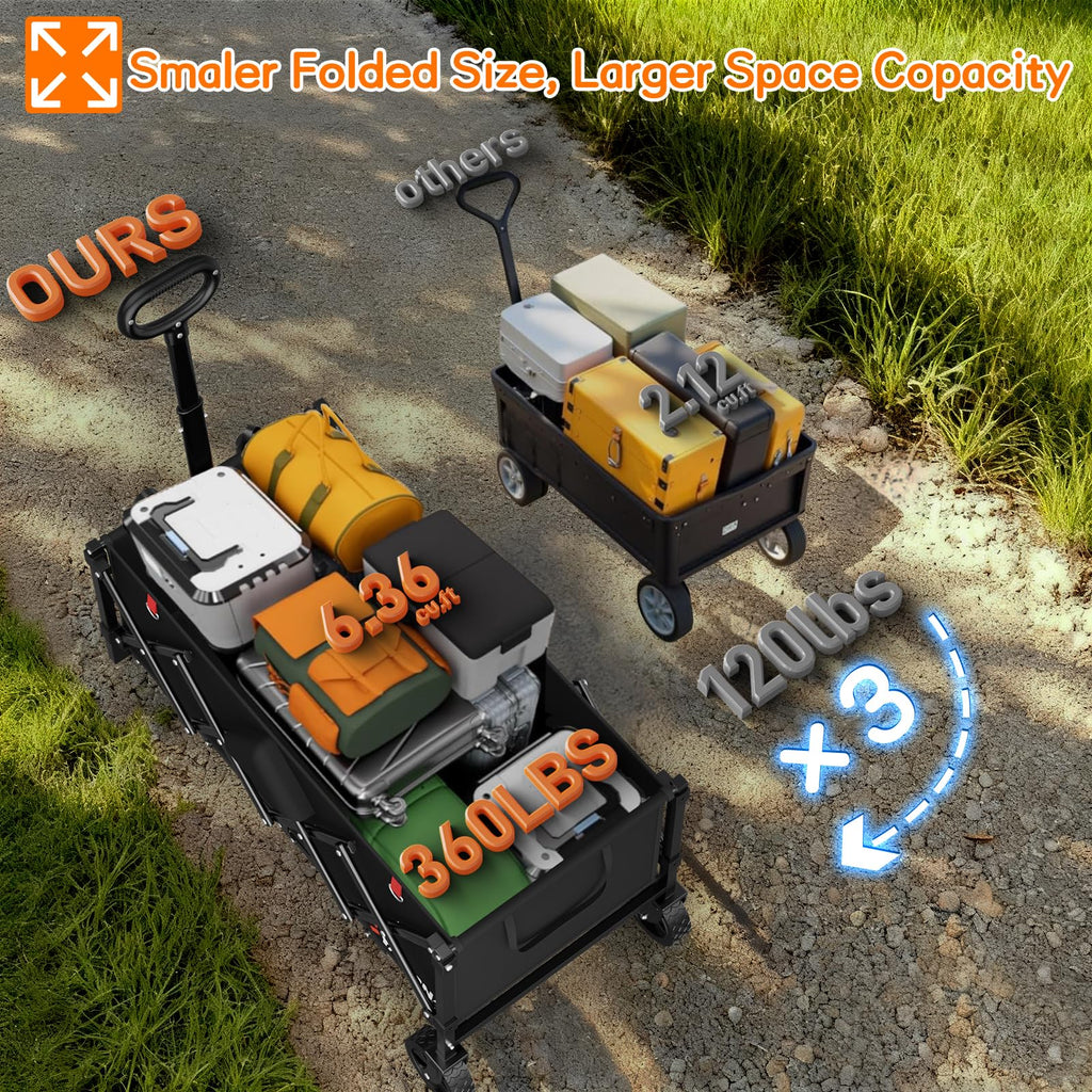 35" Extra Long Foldable Wagon Cart with Wheels O20417