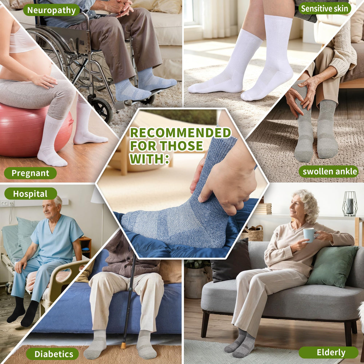 Bamboo Viscose Non-Binding Crew Socks with Seamless Toe U222358