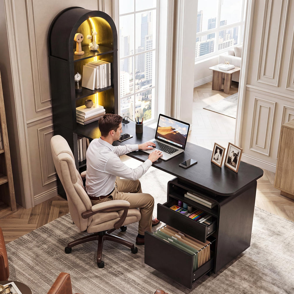 59" Computer Desk with LED Lights & Power Outlets, Black R876275
